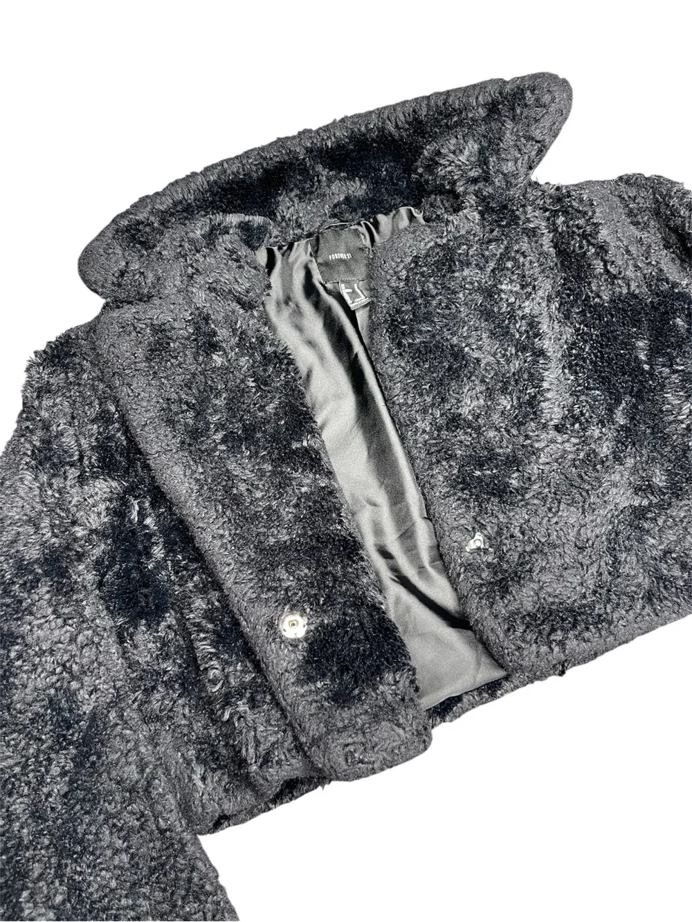 Forever 21 Charcoal Gray Black Faux Fur Cropped Jacket